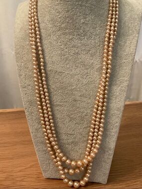 Vintage Graduated Faux Pearl 3 Strand Choker Necklace